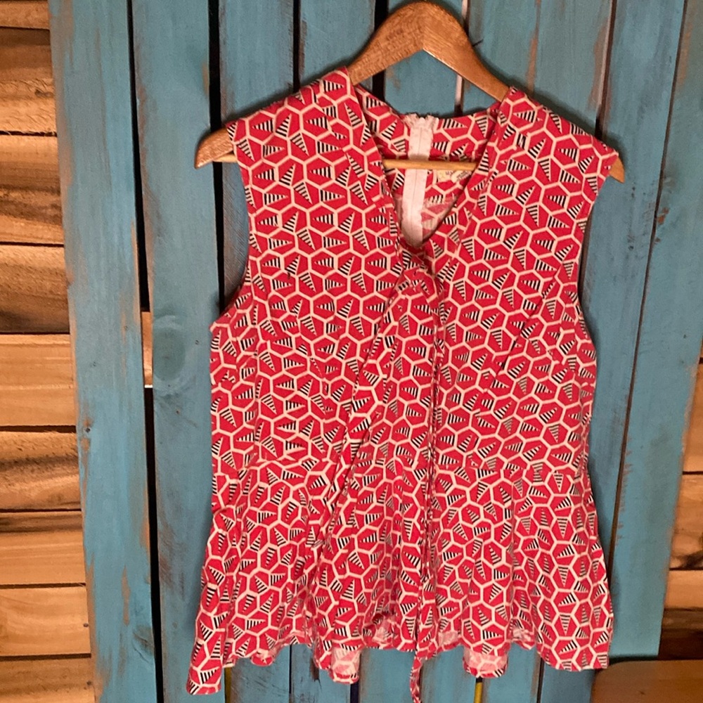 Mata Traders sleeveless top size XL red white black zip up back cotton fabric
